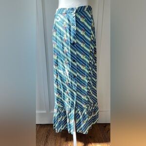 Vintage Sears Women’s 16 Boho Cottage Core Button Down Long Skirt Floral 70s USA